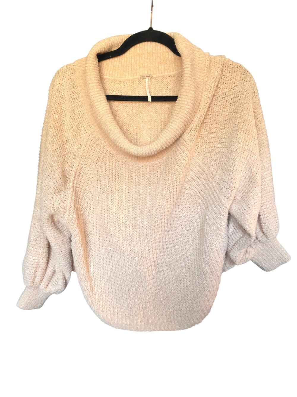 Free People Edessa Pullover Almond Combo S Blush Cowl Neck Slouchy Sweater
